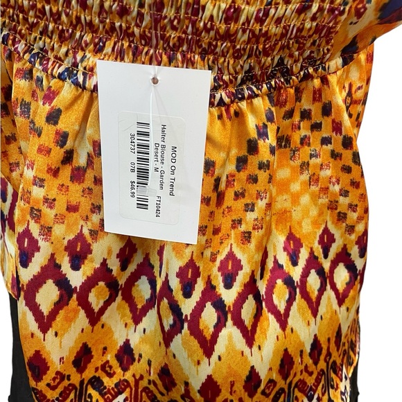 Halter blouse,Garden Desert, yellow,red & blue, side zipper, tie at neck, size M - Picture 4 of 6